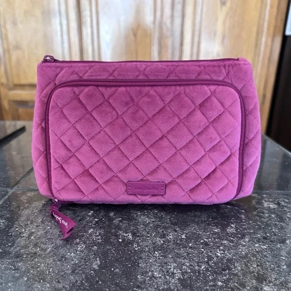 Vera Bradley Magenta Velvet Quilted Cosmetic Bag with Outside Zipper Pocket. - Picture 1 of 7